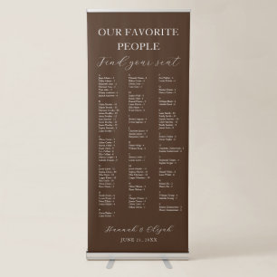 Espresso Brown Wedding Alphabetical Seating Chart Retractable Banner