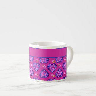 Espresso Coffee Mug, Hearts, Flowers, Magenta Espresso Cup