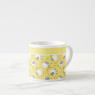 Espresso Coffee Mug: Yellow, Fun Sheep Patterns Cup
