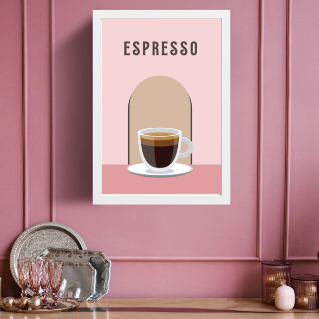 Espresso coffee pink kitchen decor Framed Poster (Creator Uploaded)