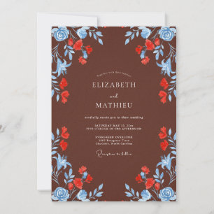 Espresso Cornflower Wreath Wedding Invitation
