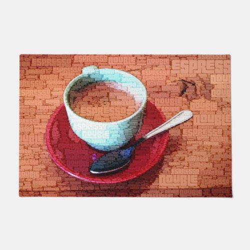 Espresso Cup and Spoon Word Cloud Doormat