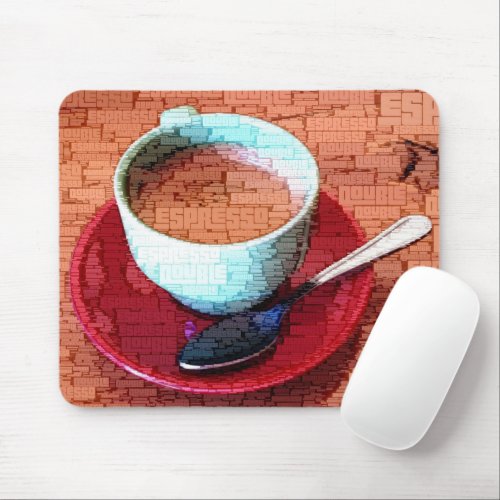 Espresso Cup and Spoon Word Cloud Mouse Pad