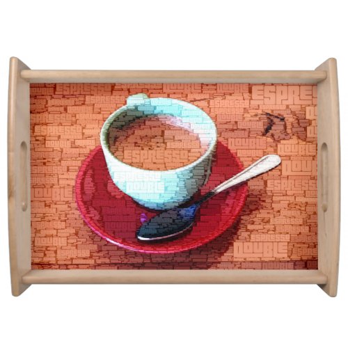 Espresso Cup and Spoon Word Cloud Serving Tray