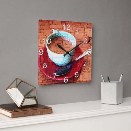 Espresso Cup and Spoon Word Cloud Square Wall Clock