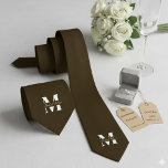 Espresso | Custom Monogram Wedding Groomsmen  Neck Tie<br><div class="desc">Elevate your wedding day or special occasion look with this Elegant Monogram and Custom Name Neck Tie. This is the ultimate accessory for the groom and his entire wedding party, offering a stylish and sophisticated way to ensure everyone's look is coordinated and personal. Featuring a bold, classic white monogram initial...</div>