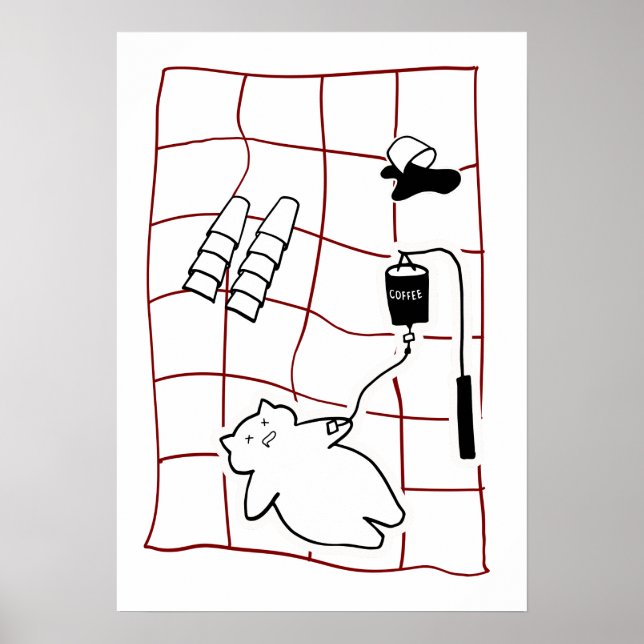 Espresso Emergency — Cat with Coffee Drip Humor Poster (Front)