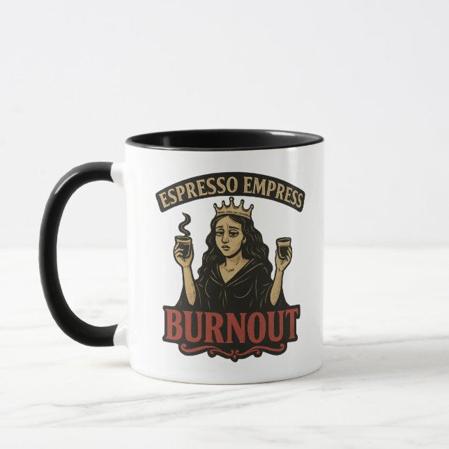 Espresso Empress Burnout Vintage Illustration Mug (Left)