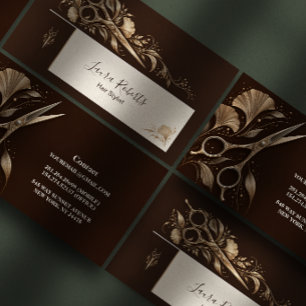 Espresso Gold Scissors Hair Stylist Business Card
