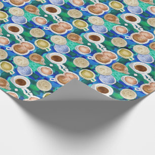 Espresso Green Coffee Cups Watercolor Pattern Wrapping Paper