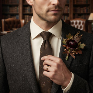 Espresso Herringbone Pheasant Damask Neck Tie