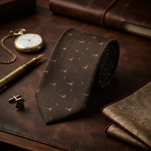 Espresso Herringbone Pheasant Scatter Neck Tie