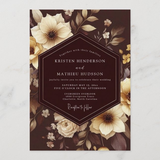 Espresso Ivory Baroque Wedding Invitation (Front)