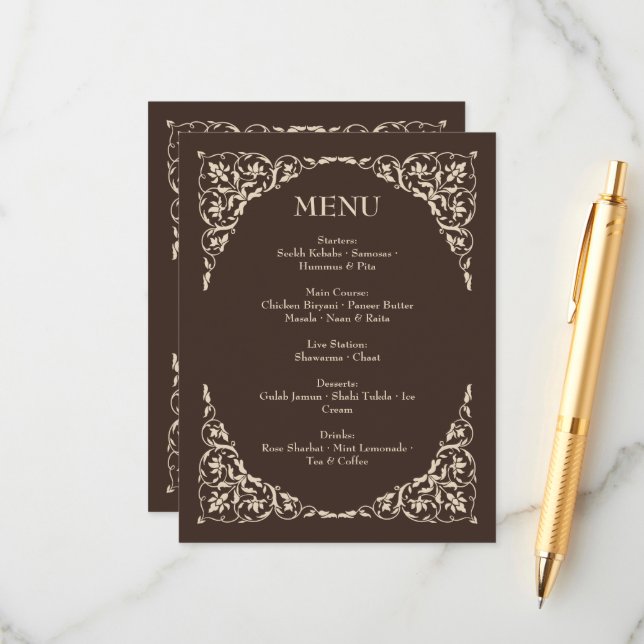 Espresso Luxe Brown and Beige Wedding Menu (Front/Back In Situ)