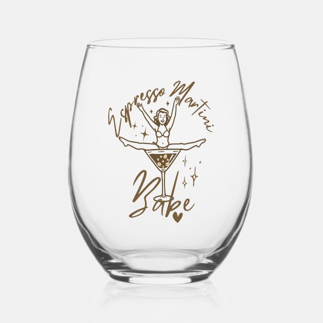 Espresso Martini Babe  Stemless Wine Glass (Front)