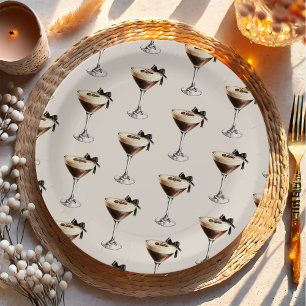 Espresso Martini Black Bow Bridal Shower Paper Plates