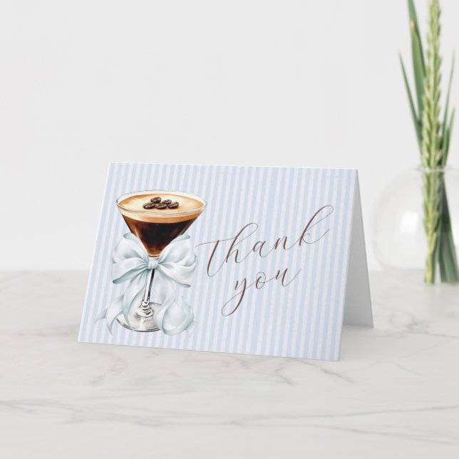 Espresso Martini Blue Coquette Bow Thank You Card (Front)
