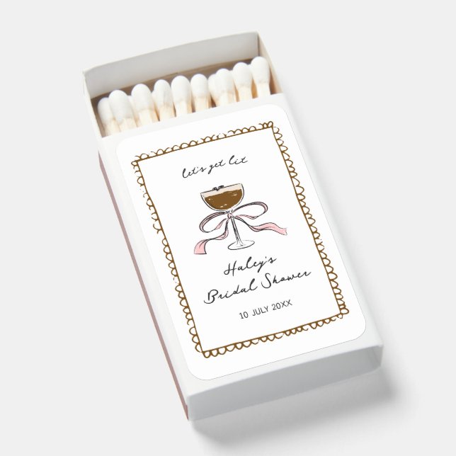Espresso Martini Bow Bridal Shower Matchboxes (Front Open)