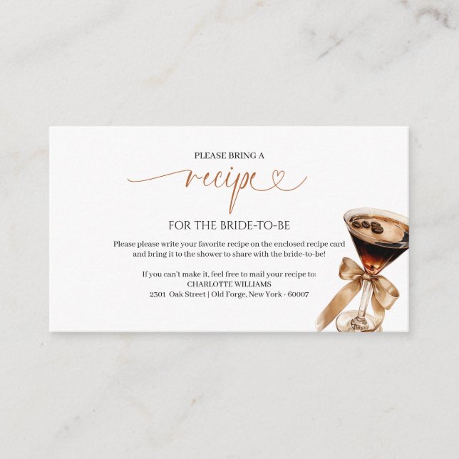 Espresso Martini Bridal Shower Recipe Request Enclosure Card (Front)
