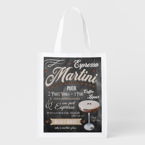 Espresso Martini Chalkboard Recipe Grocery Bag