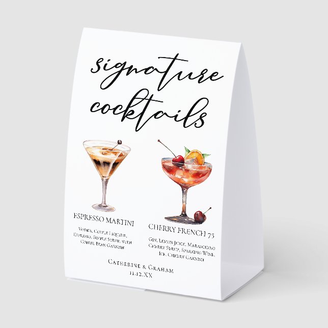 Espresso Martini Cherry French 75 Cocktails Menu Paper Table Tent (Front)