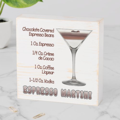 Espresso Martini Cocktail Art 6x6 Wooden Box Sign