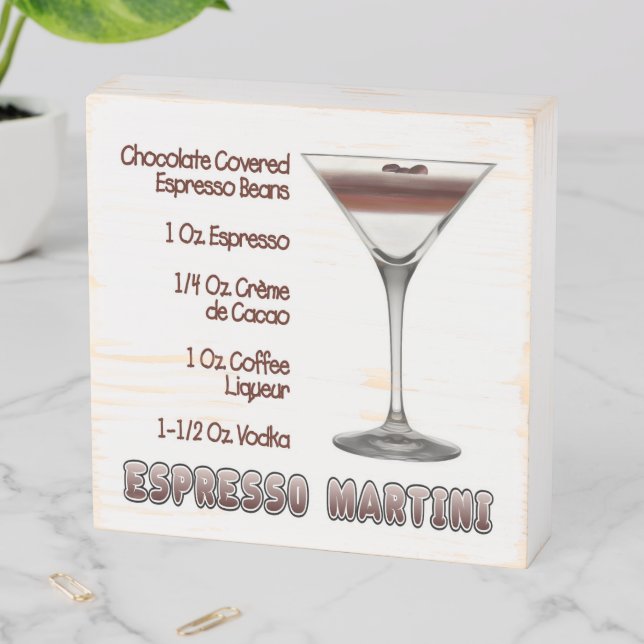 Espresso Martini Cocktail Art 6"x6" Wooden Box Sign (In Situ Horizontal)