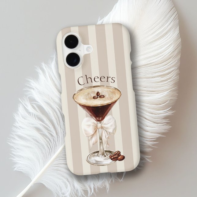 Espresso Martini Cocktail Neutral Stripes Cheers iPhone Case (Creator Uploaded)