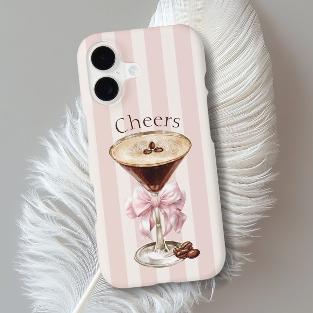 Espresso Martini Cocktail Pink Stripes Cheers iPhone Case (Creator Uploaded)