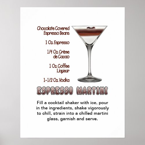 Espresso Martini Cocktail Recipe 16x20 Poster