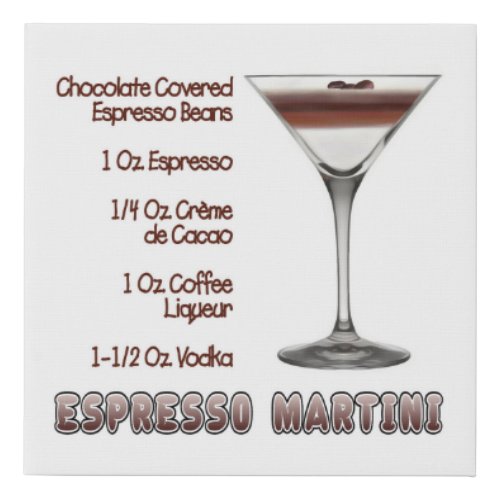 Espresso Martini Cocktail Recipe Art 10x10 Faux Canvas Print