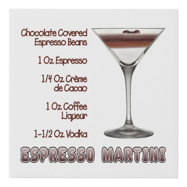 Espresso Martini Cocktail Recipe Art 10"x10" Faux Canvas Print (Front)