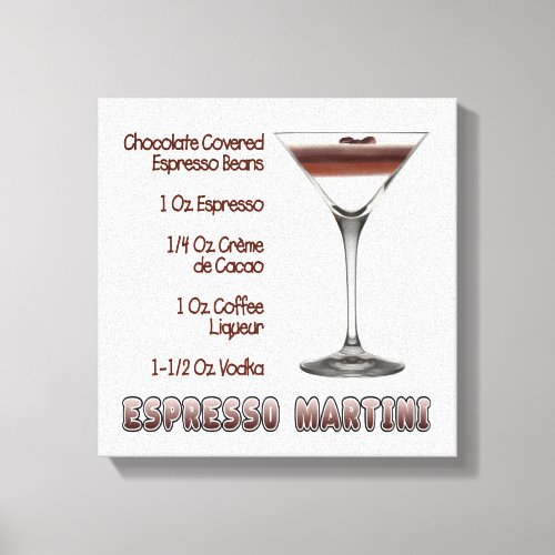 Espresso Martini Cocktail Recipe Art 12x12 Canvas Print