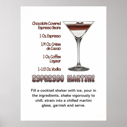 Espresso Martini Cocktail Recipe Art 18x24 Poster