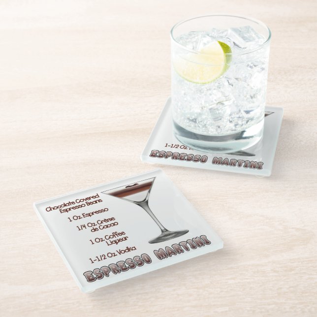 Espresso Martini Cocktail Recipe Art Glass Coaster (Angled)