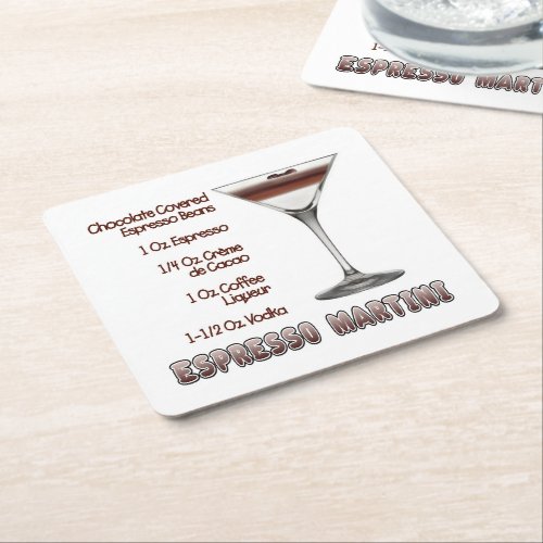 Espresso Martini Cocktail Recipe Art Square Paper Coaster
