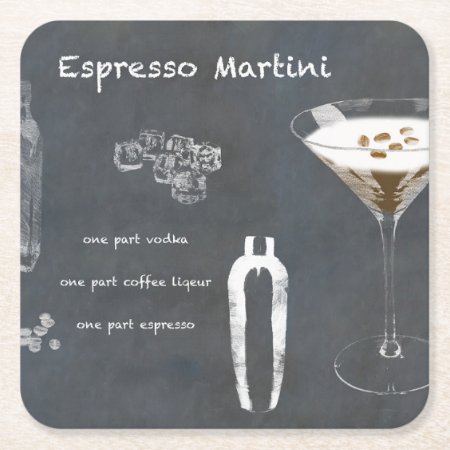 Espresso Martini Cocktail Square Paper Coaster
