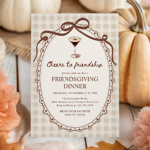 Espresso Martini Fall Gingham Friendsgiving Dinner Invitation