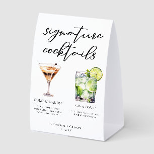 Espresso Martini Gin & Tonic Cocktail Wedding Menu Paper Table Tent