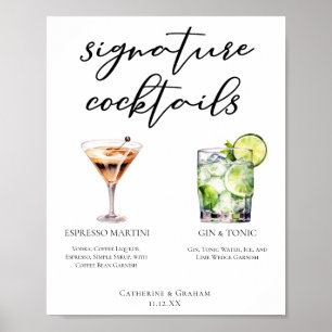 Espresso Martini Gin & Tonic Cocktail Wedding Menu Poster