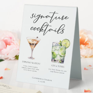Espresso Martini Gin & Tonic Cocktail Wedding Menu Table Tent