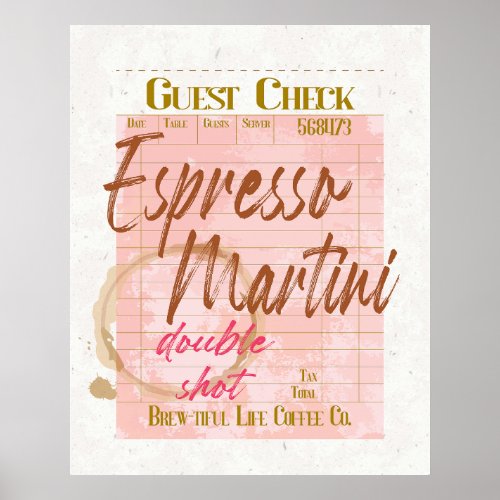 Espresso Martini Guest Check Receipt Typography  Poster