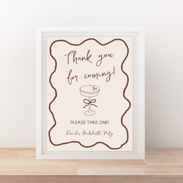 Espresso Martini Hand Drawn Bachelorette Favors Poster (espresso martini hand drawn wavy bachelorette favors sign)