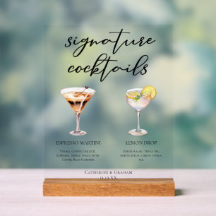 Espresso Martini Lemon Drop Chic Cocktails Wedding Acrylic Sign