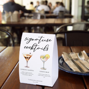 Espresso Martini Lemon Drop Cocktails Wedding Menu Paper Table Tent