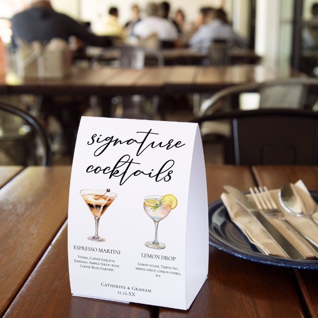 Espresso Martini Lemon Drop Cocktails Wedding Menu Paper Table Tent (Insitu(Restaurant))