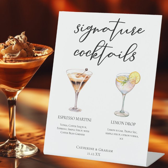 Espresso Martini Lemon Drop Cocktails Wedding Menu Pedestal Sign (Creator Uploaded)