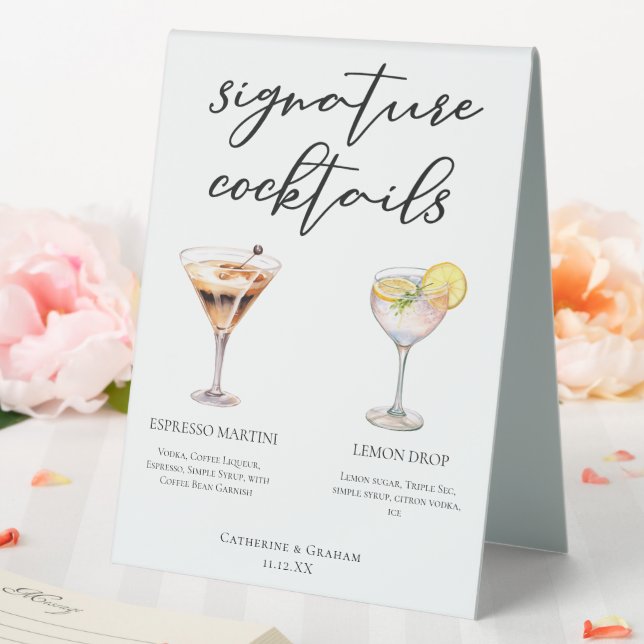 Espresso Martini Lemon Drop Cocktails Wedding Menu Table Tent (In SItu (Wedding))