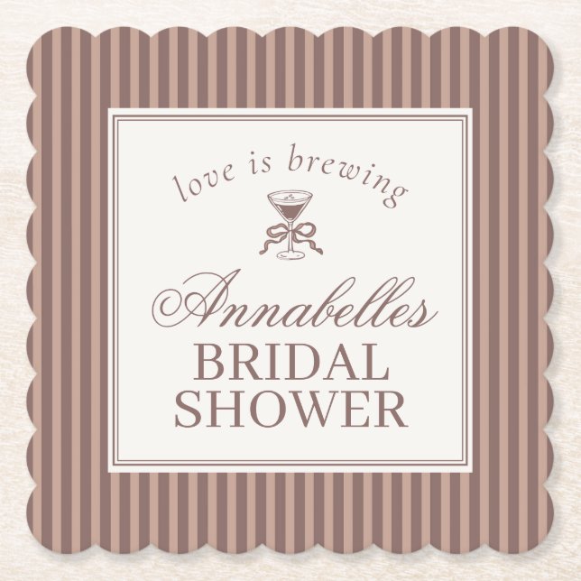 Espresso Martini Love Brewing Coffee Bridal Shower Paper Coaster (Front)