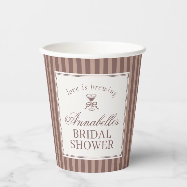 Espresso Martini Love Brewing Coffee Bridal Shower Paper Cups (Front)